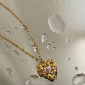 Gold Plated Stainless Steel Textured Heart Pendant Necklace